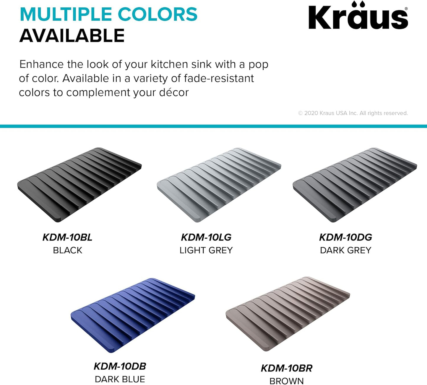 Kraus Self-Draining Silicone Dish Drying Mat or Trivet for Kitchen Counter in Dark Grey, KDM-10DG