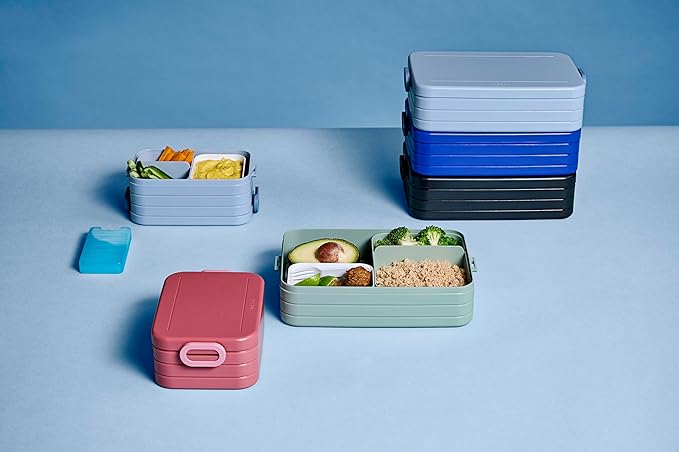 Mepal Bento Box Midi - Lunch Box with Bento Box - for 2 Sandwiches or 4 Slices of Bread - Lunch Box for Sandwiches, Small Snacks & Left Overs - Lunch Box Adults - Nordic sage