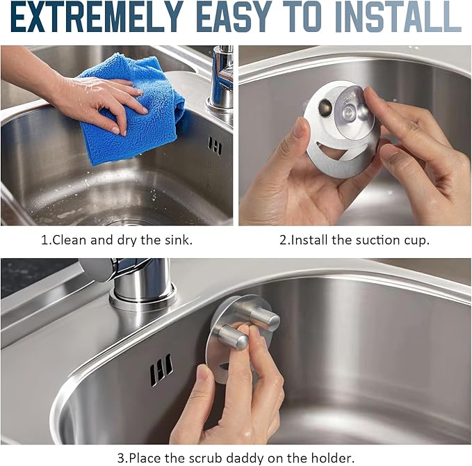 2 Pack Stainless Steel Smiley Face Dish Sponge Holder, Silver Sink Caddy Organizer Storage with Suction Cup for Kitchen, Kitchen Accessories Decor Scrubber-Silver