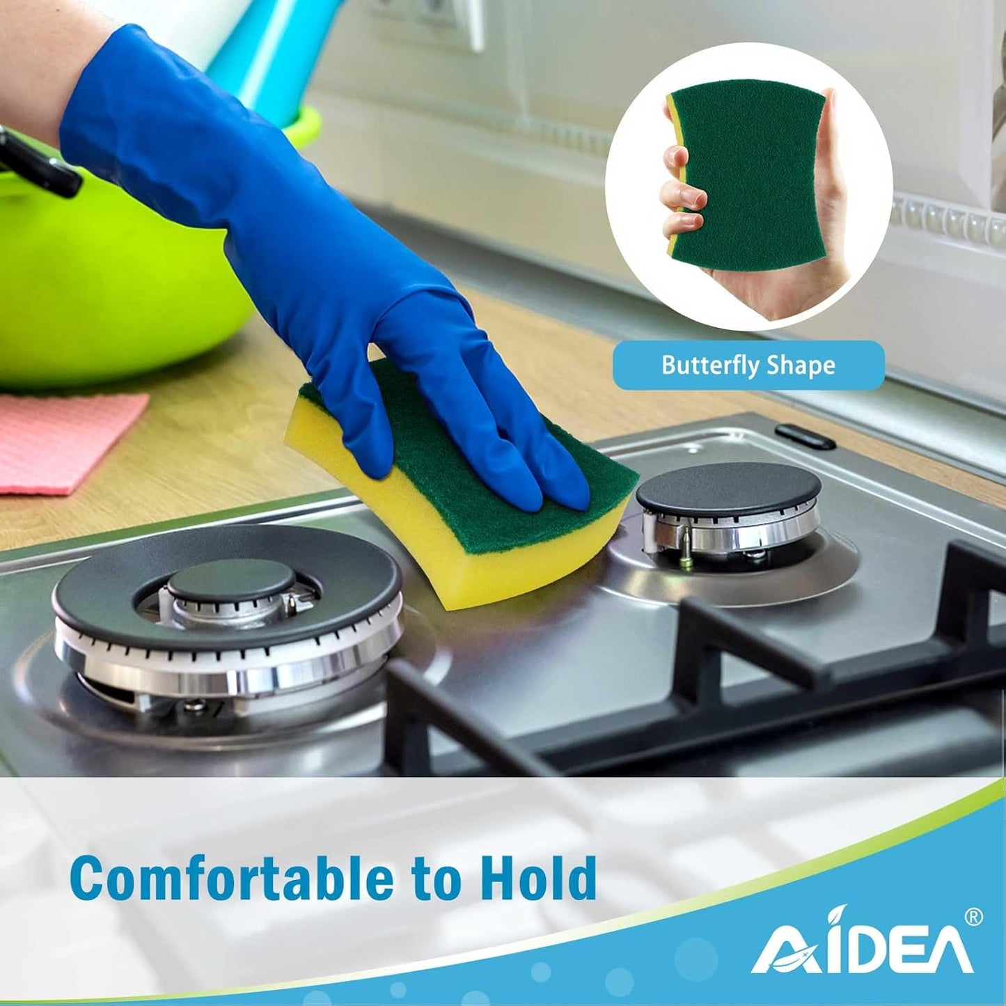 AIDEA Sponges Kitchen, 50 Pack Heavy Duty Dish Sponge, Cleaning Dish Scrubber Sponge for Home and Kitchen, Stink-Free Cleaning Supplies for Pots, Pans
