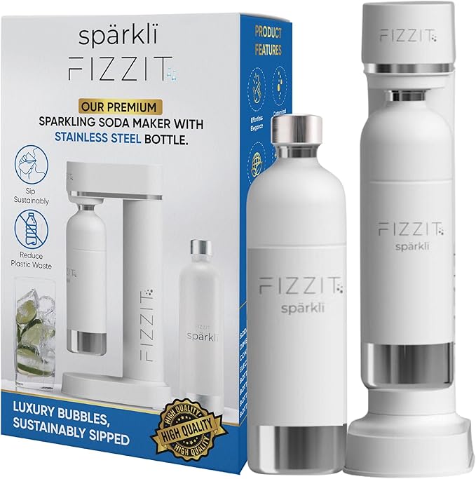 Fizzit Spärklï Carbonated Water Soda Maker with Stainless Steel Bottle Included,Dishwasher Safe