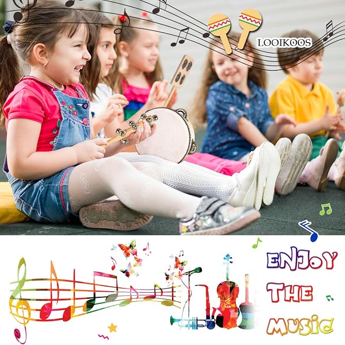 LOOIKOOS Toddler Musical Instruments, Eco Friendly Music Set for Kids Preschool Educational, Natural Wooden Percussion Instruments Musical Toys for Boys and Girls with Storage Bag
