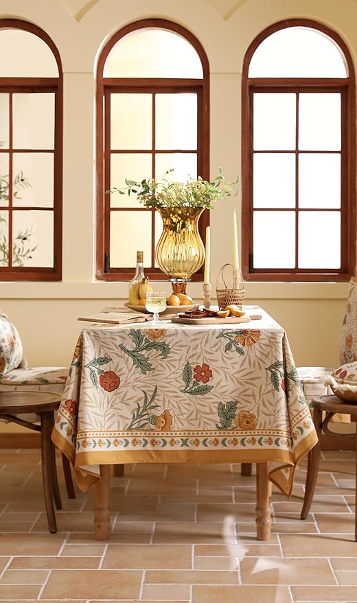 patdrea Designer French Vintage Rectangular Tablecloth,Yellow Floral Pattern Anti-Wrinkle Table Cloth,Dacorative Cover for Kitchen Dining Parties,Christmas,Thanksgiving,63"x87"-Cornflowers