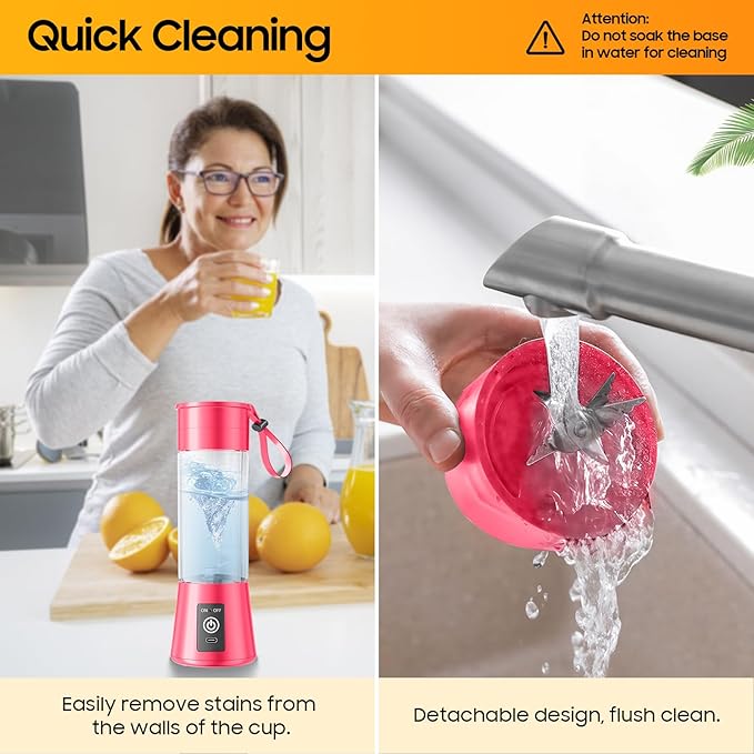Portable Blender for Smoothies & Shakes - Cordless Personal Size Blender with 6 Blades, 380Ml Juice Cup, Lightweight & Rechargeable, Freshly Squeezed for Picnic/Sports/Office
