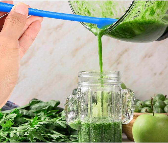 2 Pieces Long Handle Silicone Jar Spatula Kitchen Scraper Spatula Non-Stick Rubber Silicone Scraper for Jars, Smoothies, Blenders Cooking Baking Stirring Mixing (Blue)