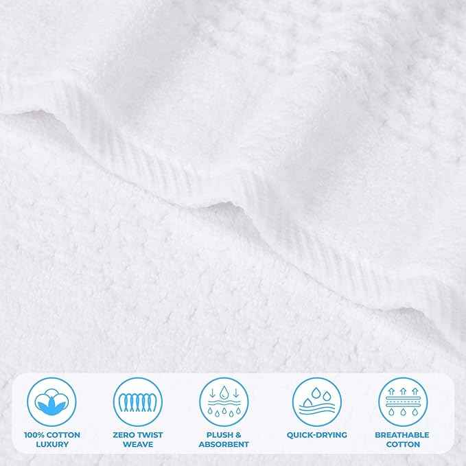 Superior Playa Zero Twist Cotton Medium Weight Towels, for Guest Bath, Bathroom, Shower, Spa, Plush, Quick Dry, Ultra-Soft Towels, Bath Essentials, Waffle Textured, 9 Piece Assorted Towel Set, White