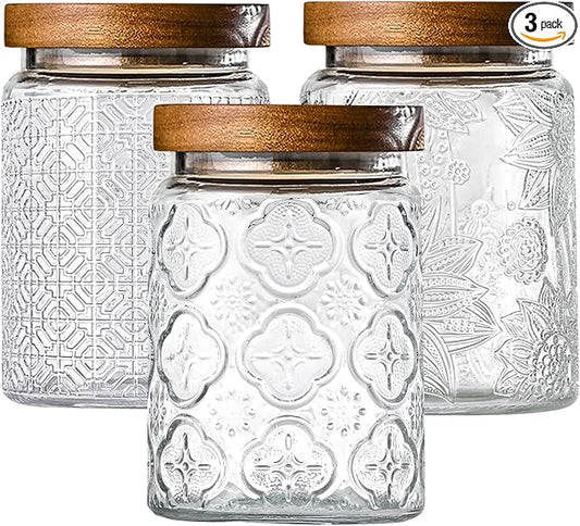 Adodeen 3-Pack 24oz Glass Jar With Airtight Lid,Kitchen Canisters For Countertop,Coffee Sugar Container Set,Pantry Glass Storage Containers For Flour,Candy,Loose Tea,Snack, mason jars