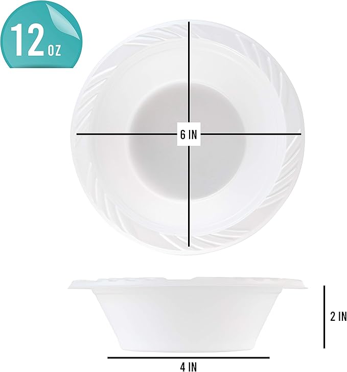 PLASTICPRO 200 Count Disposable 12 ounce White Plastic Soup Bowls