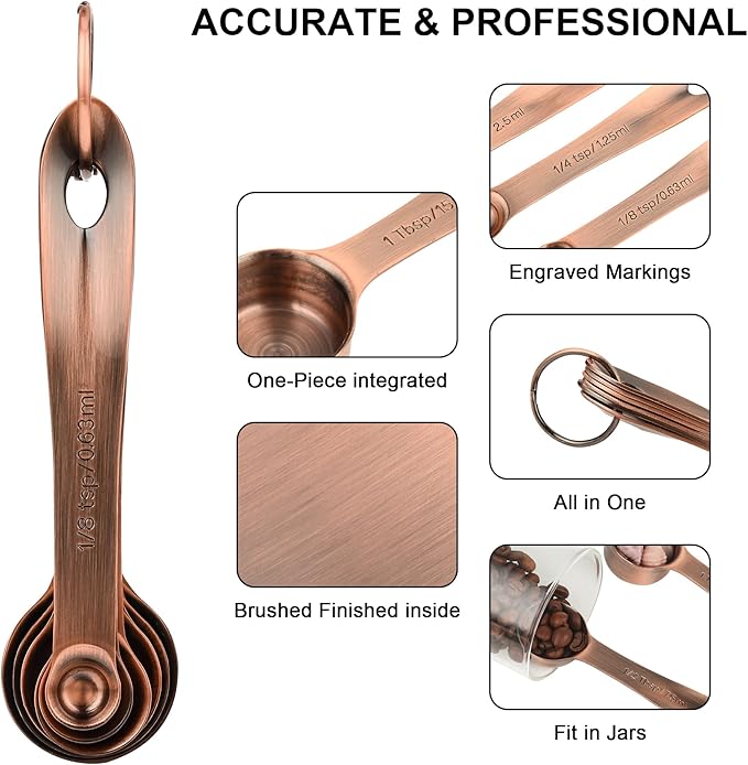Measuring Cups and Spoons Set, Copper Measuring Cups and Spoons Set for Kitchen & Baking, Stainless Steel 5 Measure Cups & 6 Spoons for Drying&Liquid, US & Metric Measuing Tool