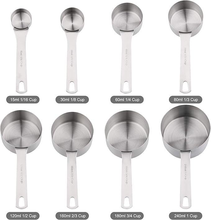 Smithcraft Measuring Cups Set 8, 18/8 Stainless Steel Measuring Cups Set, Metal Measuring Cups With 1/8, 1/4, 2/3, 3/4 Measuring Cup for Kitchen & Baking