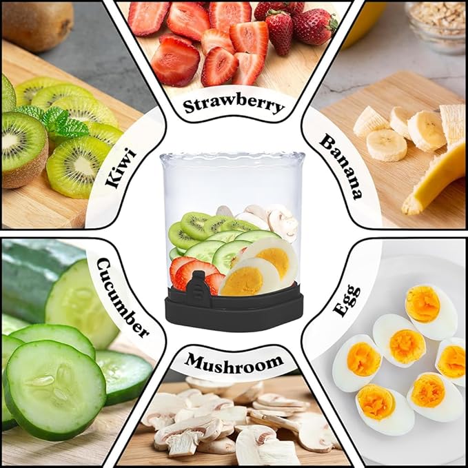 Strawberry Slicer, Fruit Slicer Cup with Push Plate, Grape Cutter Cup Slicers Kitchen Gadget for Egg Kiwi Banana Cucumber, Strawberry Slicers Cutter Tool for Fruits Vegetables (Black, One Size)