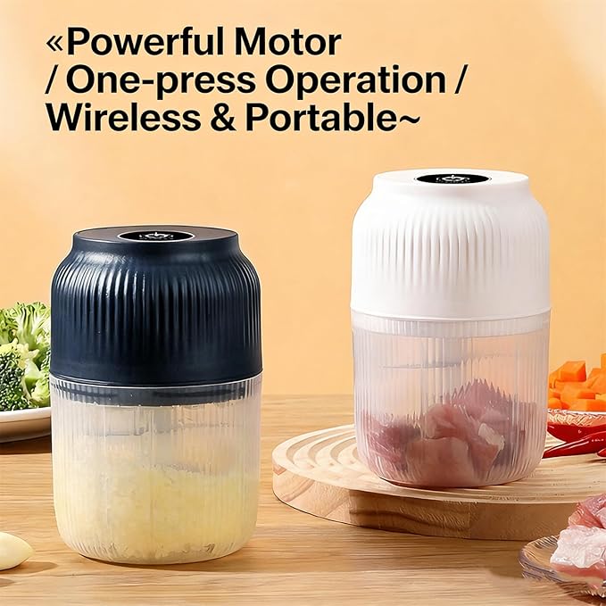 Electric Garlic Chopper, Mini Portable Veggie Cutter, Veggie Chopper with Container and Lid, Rechargeable Cordless Food Chopper for Garlic, Onion, Chili, Fruits Vegetables (White)