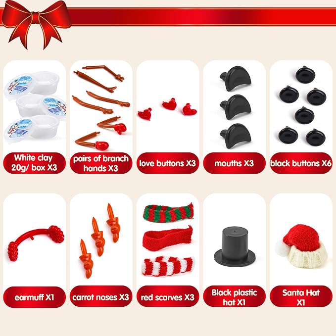 JOYIN Christmas Build a Snowman Craft Kit, 3 Pack Modeling Clay DIY Make a Snowman Kit for Christmas Arts and Craft Activities, Xmas Gift Stocking Stuffers for Kids, School Funny Toy Party Favor