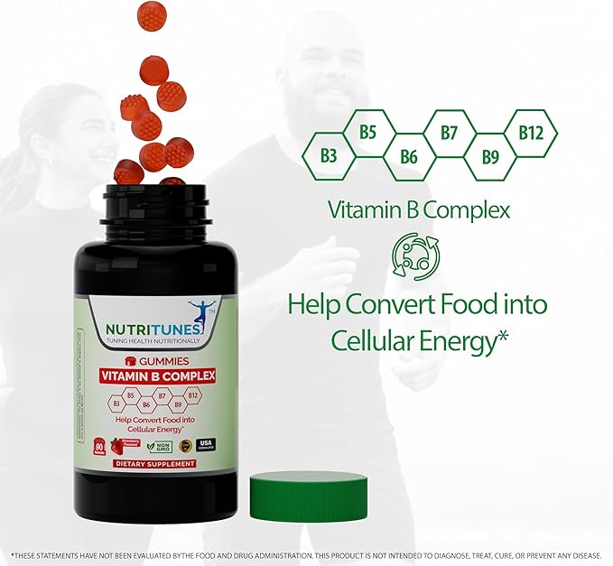 Vitamin B Complex Gummies (90 Count) - Vitamin Supplement for Energy Metabolism & Brain Health Support - Non-GMO & Allergen-Free - Strawberry Flavor - 90 Day Supply