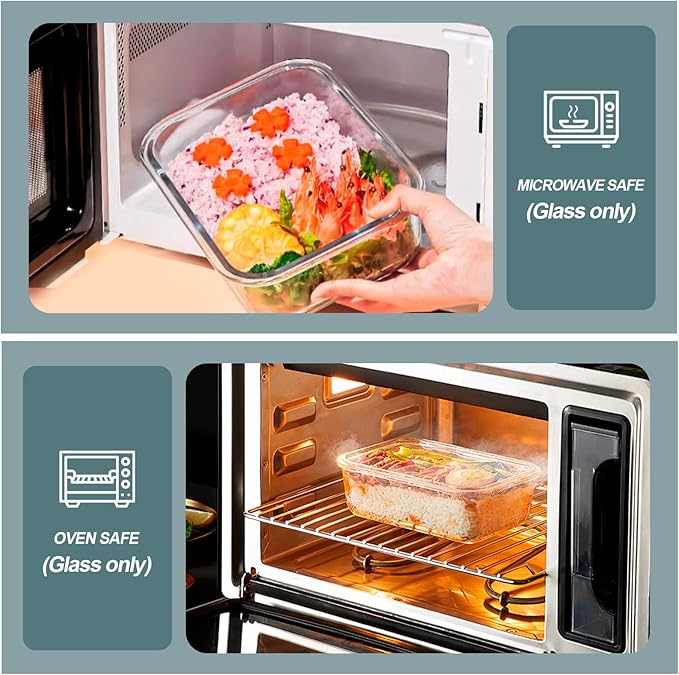 KOMUEE 30 oz 5 Pack Glass Meal Prep Containers, Glass Storage Containers with Lids - Dishwahser, Microwave, Oven and Freezer Safe, Green