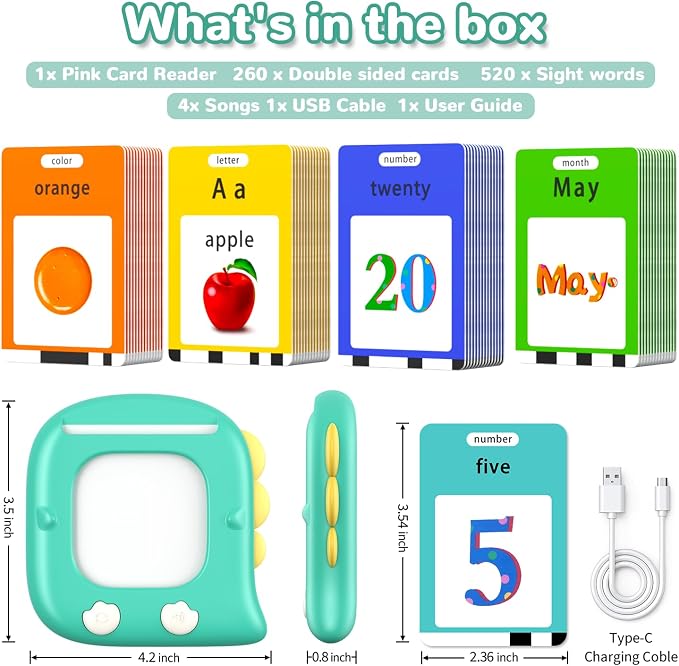 Kidzdo Talking Flashcards for Toddlers 1 2 3 4 5 6 Years Old, 520 Words Language Learning Toys, Pocket Speech Toys, Autism Toys for Kids 1-6, Birthday Gifts for Boys and Girls, Green