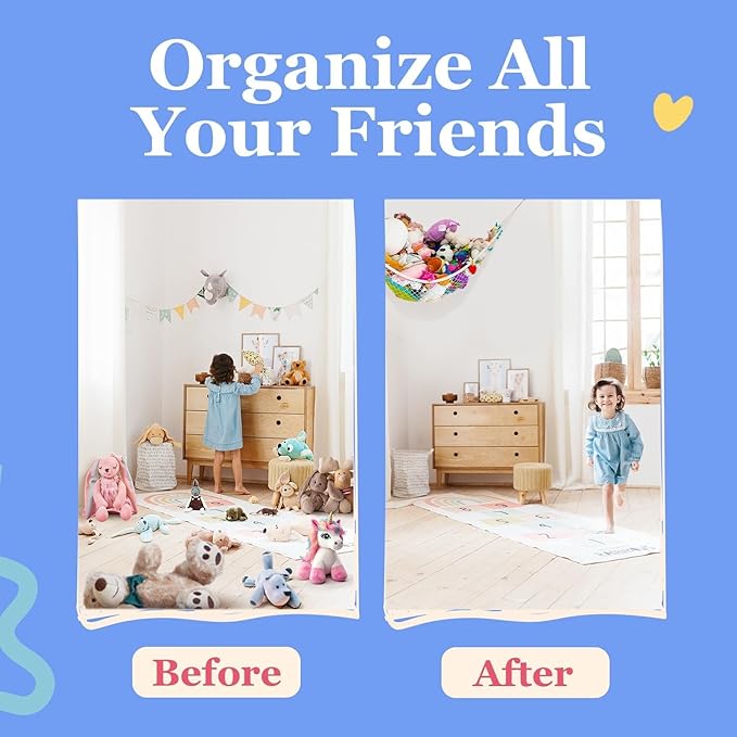 Stuffed Animal Hammock XL 2 Pack | Corner Stuffed Animal Storage & Plushie Net | Extra Large Toy Hammock for Stuffed Animals | Easy Hang, Hardware Included | Blue Bedroom Decor | by Lilly's Love