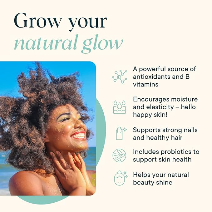 Ora Organic Hair, Skin, and Nails Support- BeYouTiful - Beauty Supplement with B Vitamins and Algae Extracts for Healthy Hair and Skin - 60 Vegan Capsules