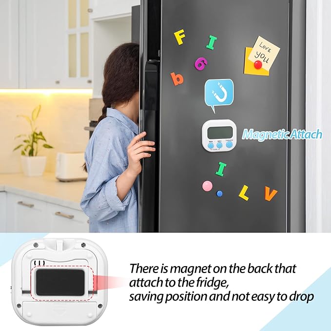Weewooday 2 Pcs Digital Kitchen Timer Magnetic Timer Bulk On/Off Switch Minute Second Count up Countdown Loud Alarm for Exercise Cook Baking (White)