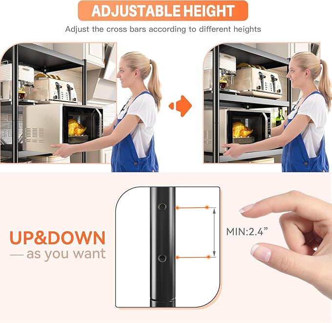 REIBII 5-Tier Storage Shelves with Wheels, Heavy Duty Wire Shelving Unit 1158LBS Capacity - Adjustable Feet for Kitchen, Pantry, Office Organization, Bathroom,15.6" D x23.5 W x63 H