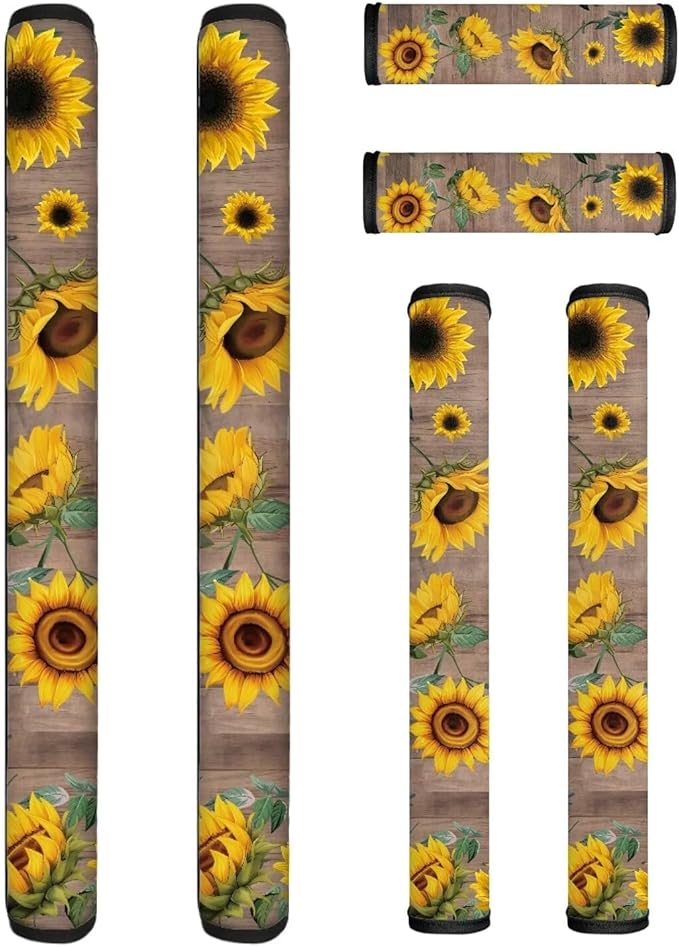 Refrigerator Door Handle Covers 6 PCS, Antiskid for Fridge Oven Dishwasher Keep Kitchen Appliance Clean from Smudges, Food Stains, for Home Kitchen Decor, Sunflower Wood Grain Print