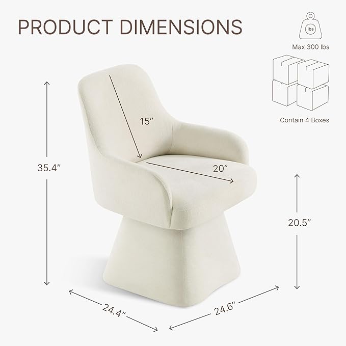 Swivel Dining Chairs Set of 4, Mid Century Modern Chairs Fabric Upholstered Armchair with Armrest & Ergonomic Backrest for Dining Room, Kitchen, Bedroom, Living Room, Linen, 4 Boxs