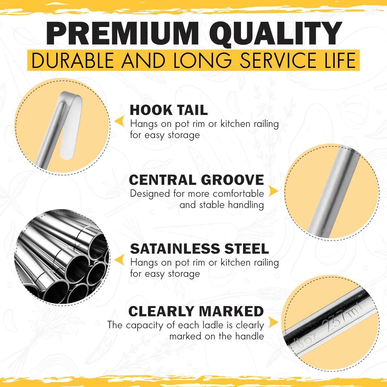 Ladle - Durable Stainless Steel Ladle Serving Measuring Soup Dressing Sauce Gravy Sturdy Dependable Long Handle for Kitchen (1, 10 Oz.)