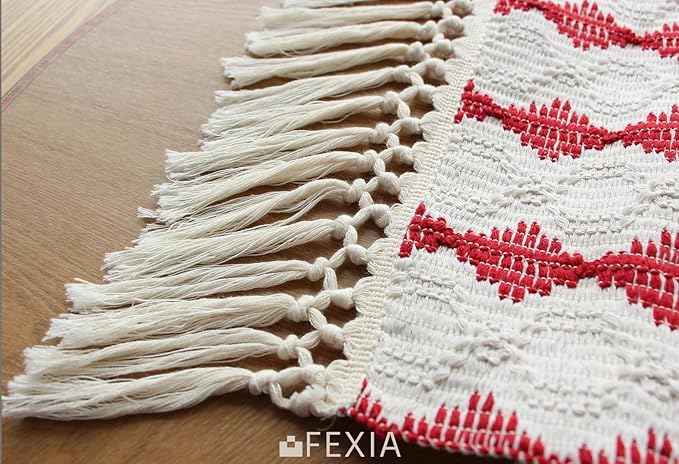 FEXIA Christmas Red Table Runner 13x72 Inches Long Christmas Runner for Table Boho Table Decor Rustic Farmhouse Xmas Decoration for Home Party Decor (Red Square)