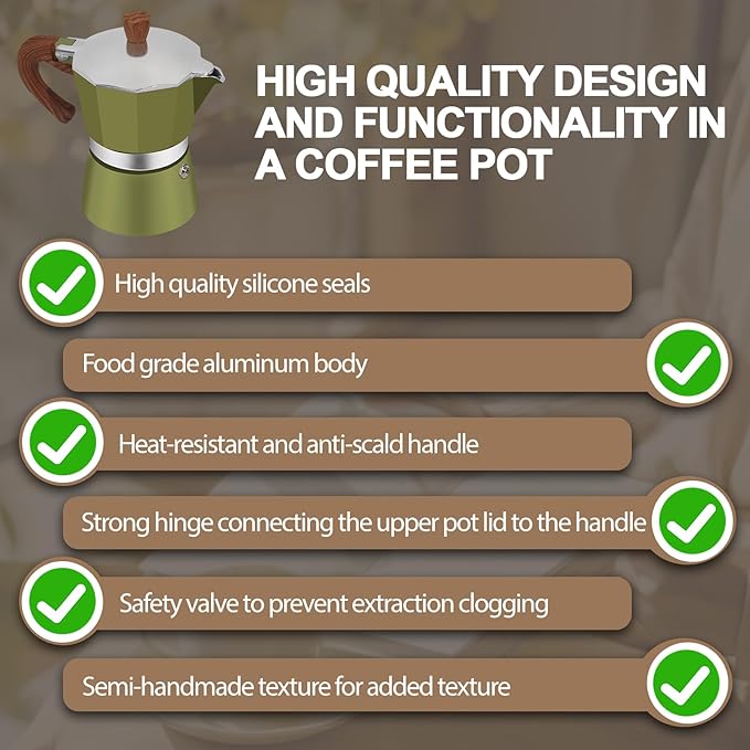 Aluminum 6 Cup 300ml Moka Pot Express Coffee Maker Stovetop Espresso Colorful Coffeemaker Italian Classic Style Brewing Greca Cafe Mocha Machine for Cafeteras Lover Camping Travel and Home Use 10oz