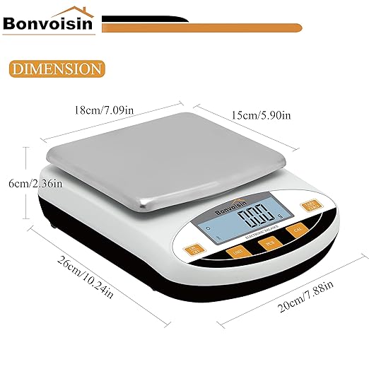 Bonvoisin Lab Scale 3000gx0.01g Digital Precision Analytical Balance - High Precision Electronic Scale for Jewelry, Kitchen, Scientific, and Laboratory Use