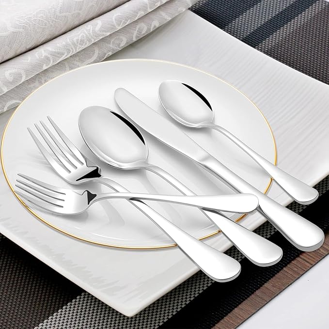 NICE KITCHEN Silverware Set, 40 Piece Stainless Steel Cutlery Sets for 8, Heavy Duty Flatware, Mirror Polished Forks Spoons and Knives Set, Reusable Utensils for Home Kitchen, Dishwasher Safe