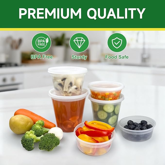 50 Set 8 oz Deli Containers with Lids, Leak-Proof BPA Free Plastic Take Out Bowls, Food Storage Containers for Takeout Meal Prep Storage, Freezer, Microwave & Dishwasher Safe