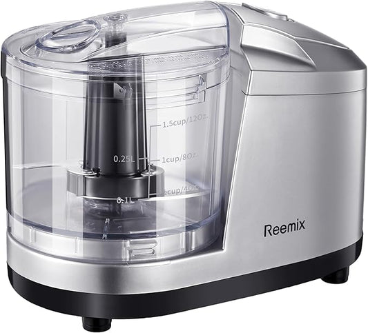 1.5-Cup One-Touch Electric Food Chopper, 100W Mini Food Processor Meat Grinder, Mix, Chop, Mince and Blend Vegetables, Fruits, Nuts, Meats, Stainless Steel Blade (Silver)