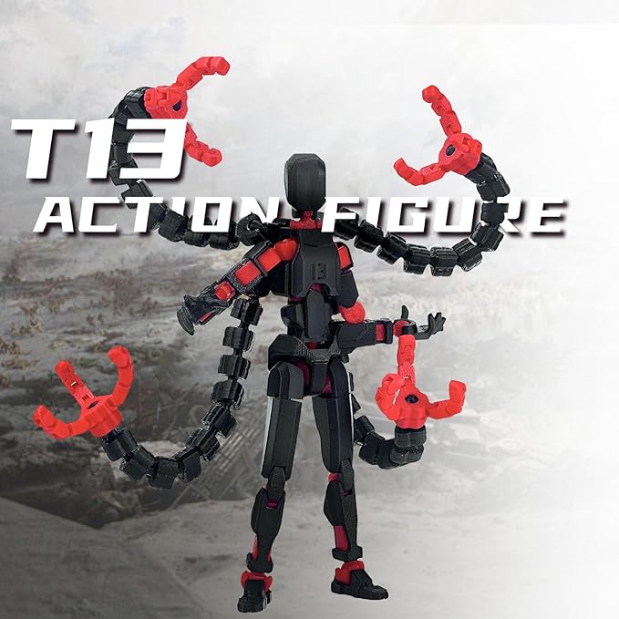 T13 Already Assembled Action Figure Accessories,T13 Multi-Jointed Movable,for Collectors Desktop Decorations t-13 Movability 3D Printed Toys (Black Red, 5.5inch)