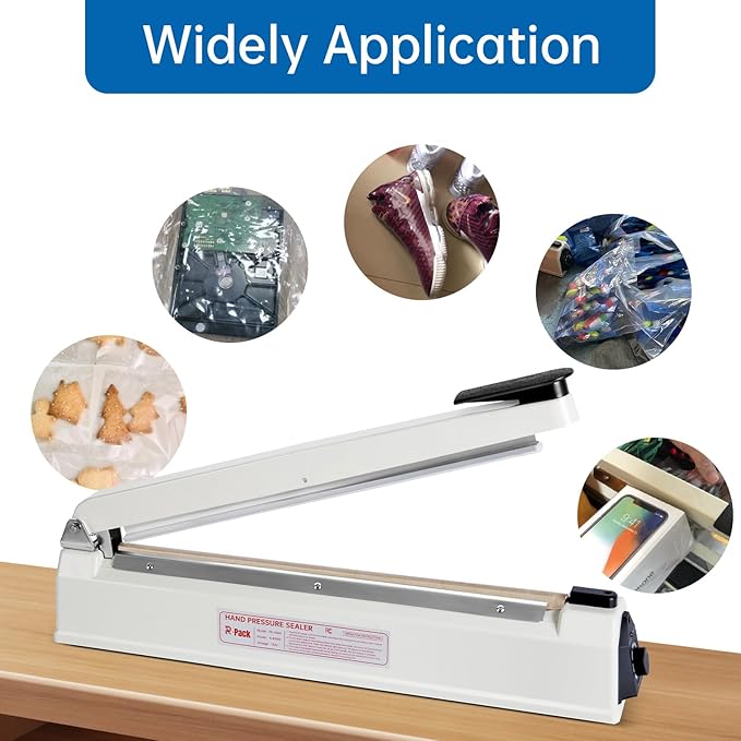 Impulse Heat Sealer with Hot Cutting Wire, Heavy-Duty Bag Sealing & Cutting Machine, 2 Extra Replacements (White, 8-Inch)