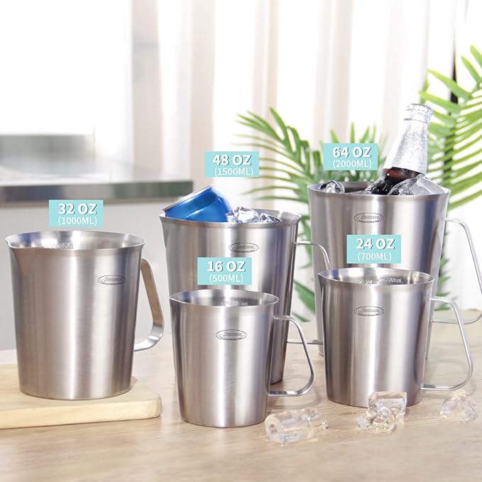 Newness Measuring Cup, [Upgraded, 3 Measurement Scales, Including Cup Scale, ML Scale, Ounce Scale], Stainless Steel Measuring Cup with Marking with Handle, 32 Ounces (1.0 Liter, 4 Cup) (Pack of 2)
