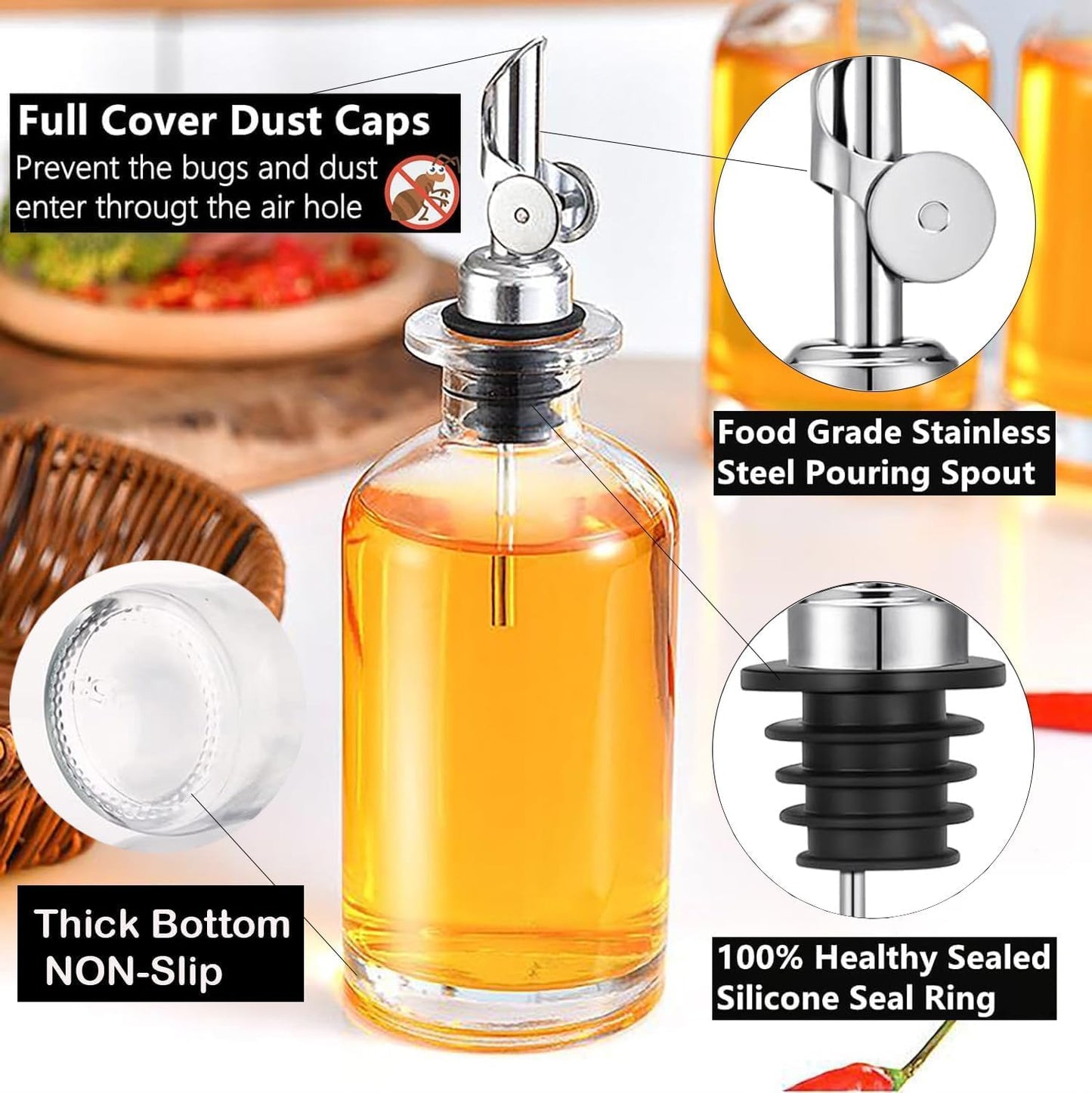 Pafusen 6 Pack Weighted Liquor Pour Spout, Auto Flip Olive Oil Dispenser Spout, Pour Spout for Liquor Bottles, Olive Oil Spout, Bottle Pourers for Alcohol Wine Syrup Home Bar Accessories Silver