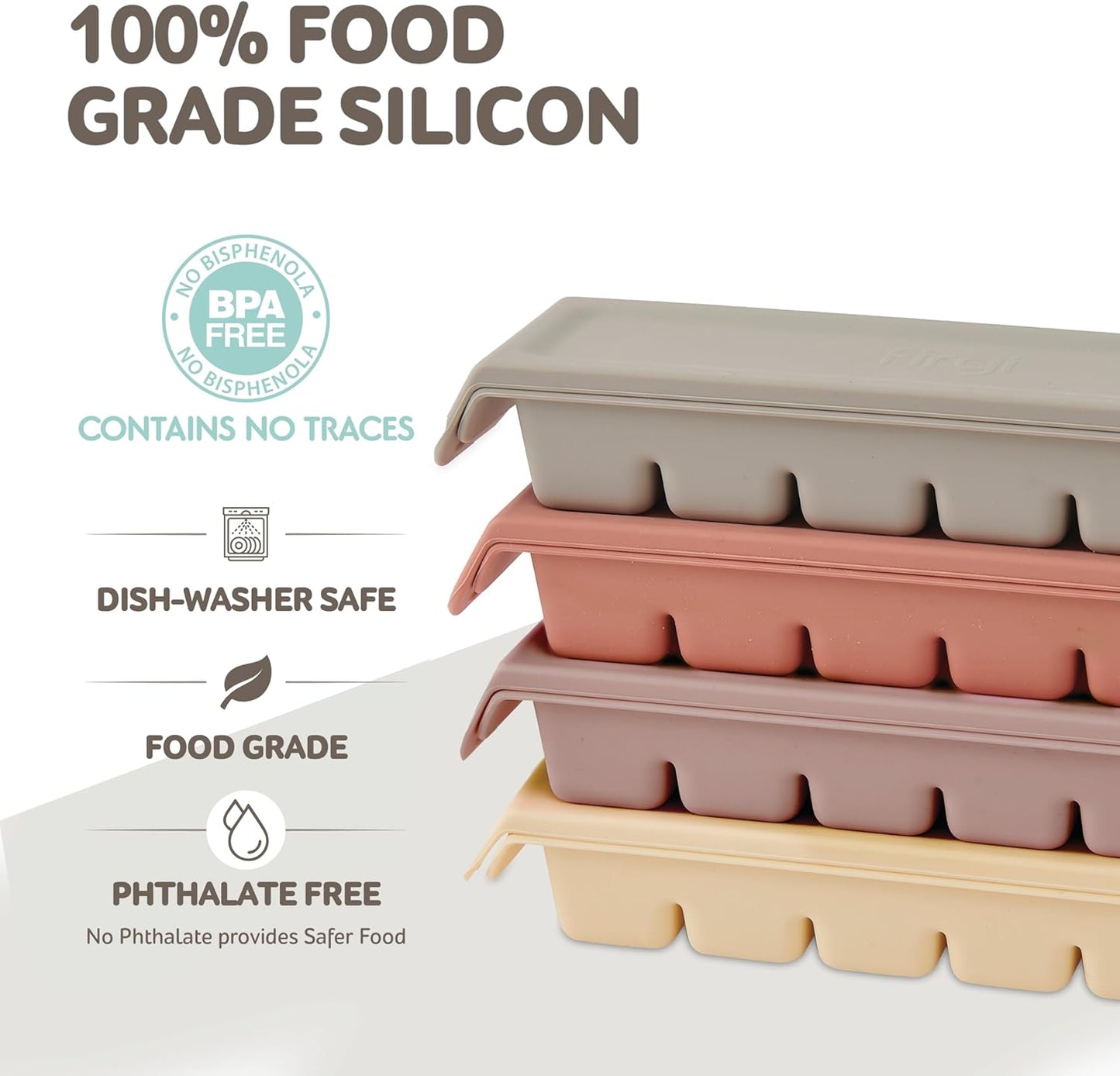 Silicone Freezer Trays with Lid,2ea 0.7oz 12 Cube-Leak Proof Silicone Freezer molds for Homemade Baby Food Breastmilk, Purees, Vegetables, Fruit, Baby Food Jars Ice Tray with Lid BPA Free Gray