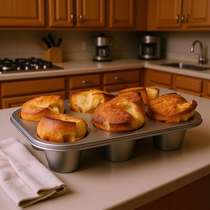 Nonstick Popover Pan, Extra Deep,6-Cup Capacity, Heavy-Duty Steel,13x9inch,Compact Design Fits Small Ovens,450°F Oven Safe