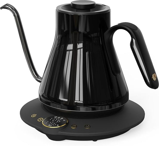 Cocinare Barista Collection Gooseneck Electric Kettle, ±1℉ Precise Temperature Control for Pour-Over Coffee & Tea, Quick Heating 1500W, Stainless Steel Interior, 0.9L (Soulages Black)