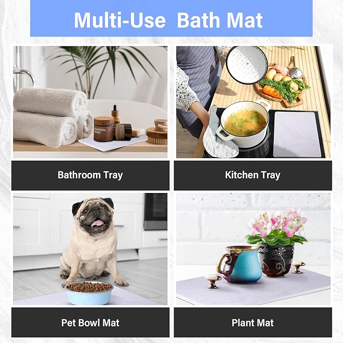 Drydiet 2 Pcs Large Dish Drying Coffee Mat for Kitchen Counter Diatomaceous Dish Dry Mat 11.8" x 18.9" Quick Drying Dry Mats for Coffee Machine Pads(White,Marble)