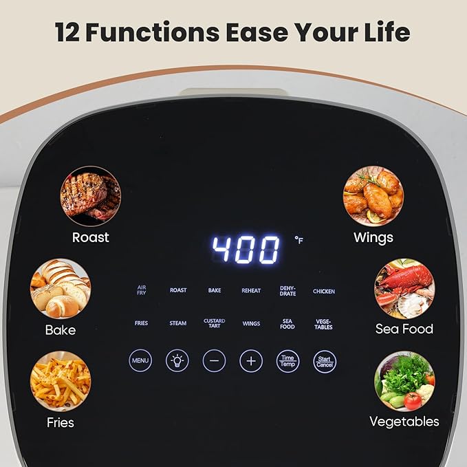 Air Fryer, 6QT Square Airfryer with Visual Window, 400°F Fast Heating Air Fryers Oven with Timer, Auto-Off, Non Toxic & Non Stick, Multiple 12 Modes for Roast, Bake, Dehydrate, Fry, Reheat