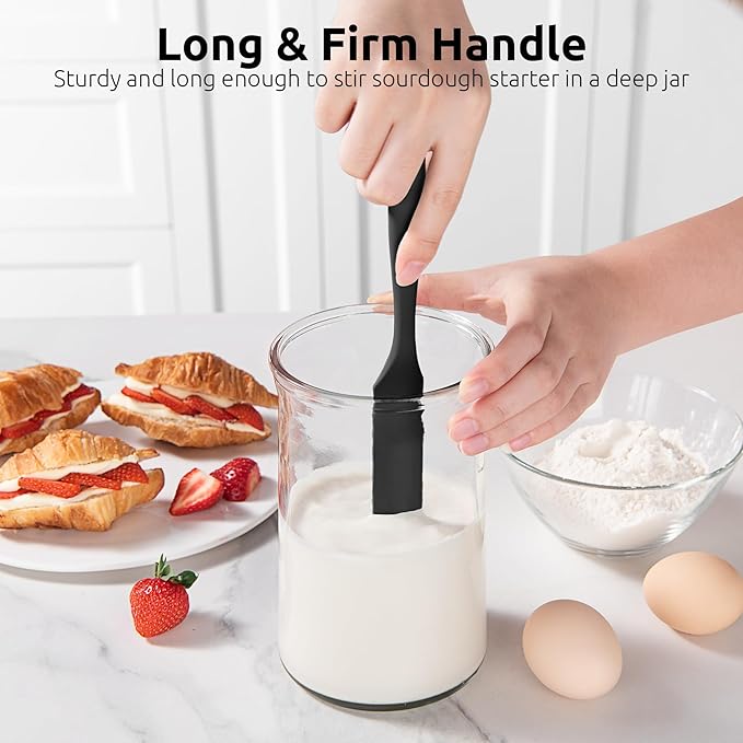U-Taste 600ºF High Heat Skinny Silicone Jar Spatula and 600ºF Heat Resistant 13.76" Long, 3.63" Wide Wok Spatula for Kitchen Stir Fry (Black)