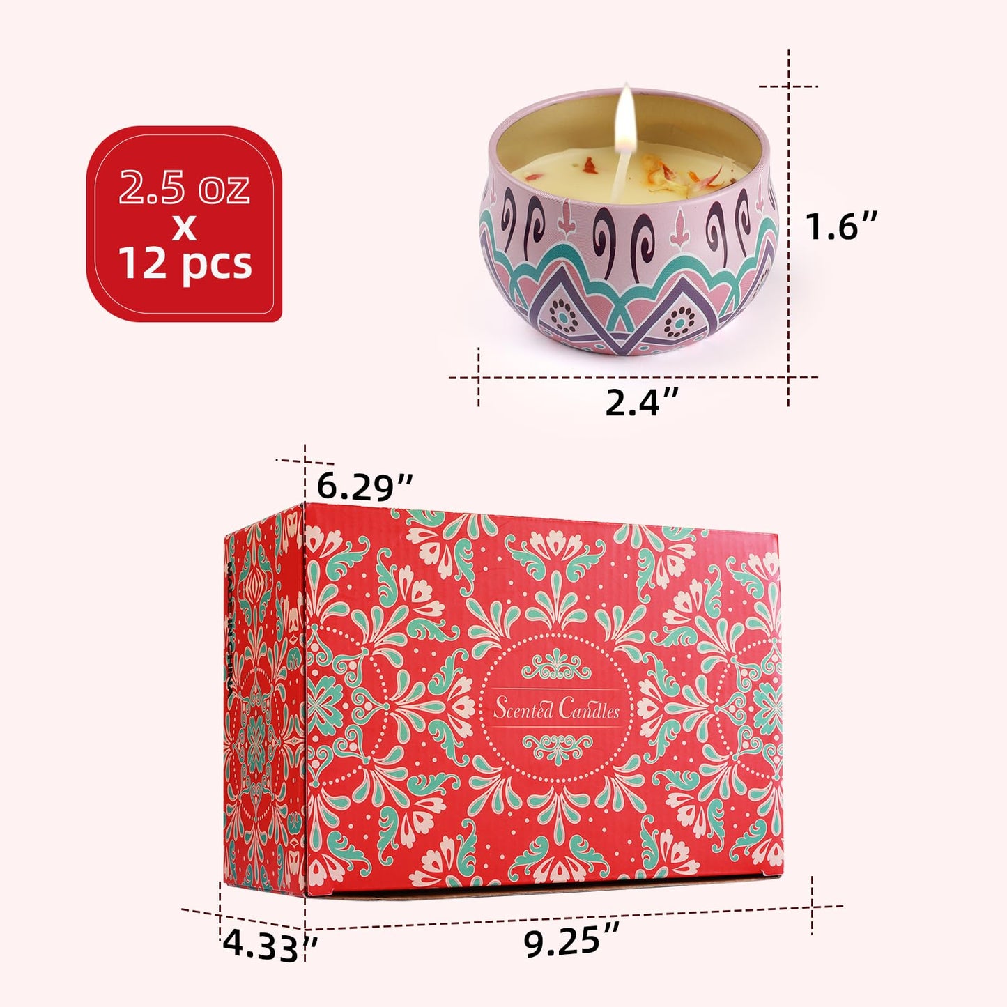 YARDZINE Scented Candles Gift Set, 12 Pack Candles for Home Scented, 2.5 oz Long Lasting Soy Wax Aromatherapy Candle Set with Gift Box, Birthday Gifts for Women