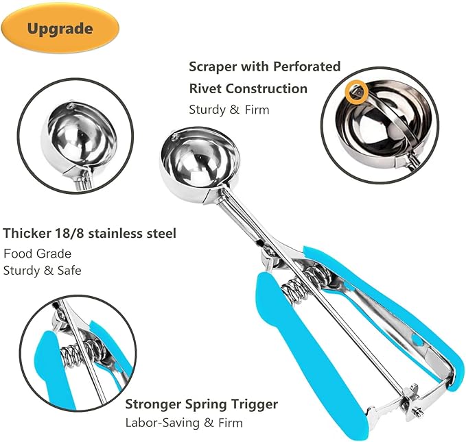 Ice Cream Scoop, Cookie Scoop, 3 Tbsp/ 45 ml/ 1.5 oz Cookie Scoops for Baking, 18/8 Stainless Steel Cookie Scooper for Baking, Ice Cream Scooper with Trigger Release, Cookie Dough Scoop (Blue)