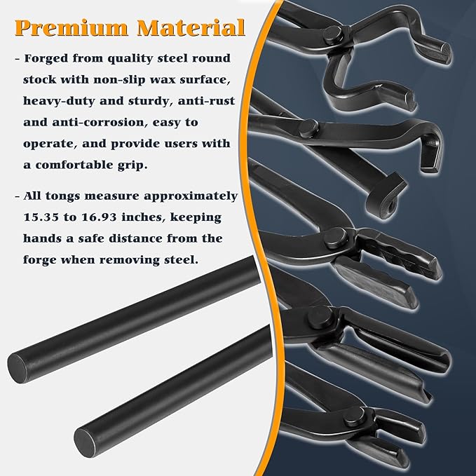 Blacksmith Tongs Set - V-Bit, Flat, Blade, Square Jaw, Wolf Jaw Tongs (5PCS)
