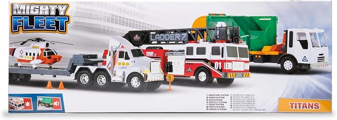 Mighty Fleet Titans 25" Huge Toy Semi w/Flatbed & Rescue Helicopter, Realistic Sounds & Lights, Batteries Included