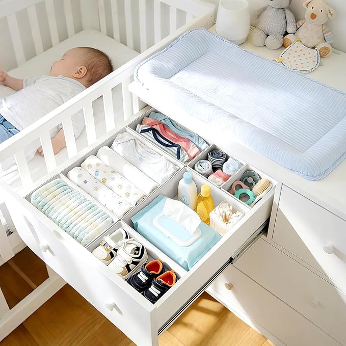 DIMJ Drawer Organizer Clothes Storage - 26 Pack Baby Dresser Organizer for Nursery, Foldable Closet Drawer Organizer Bins for Bedroom Organization, Fabric Storage Dividers for Socks, Underwears, Bras