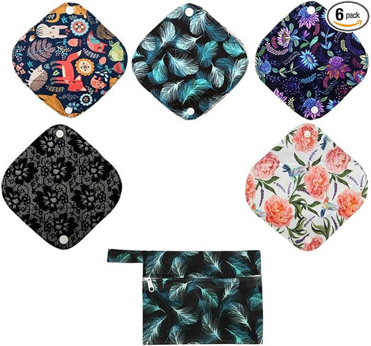 5 Cloth Menstrual Pads 1 Wet Bag XS Panty Liners Reusable Washable (Blue Feather Down, XS Panty Liners)