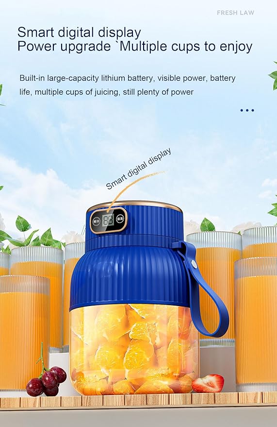 Portable Blender,Portable Blender for Shakes and Smoothies, Personal Size High Speed Blender,21oz USB C Rechargeable Blender for Travel/Picnic/Office/Gym/Sport (BLUE WITH CUP LID)